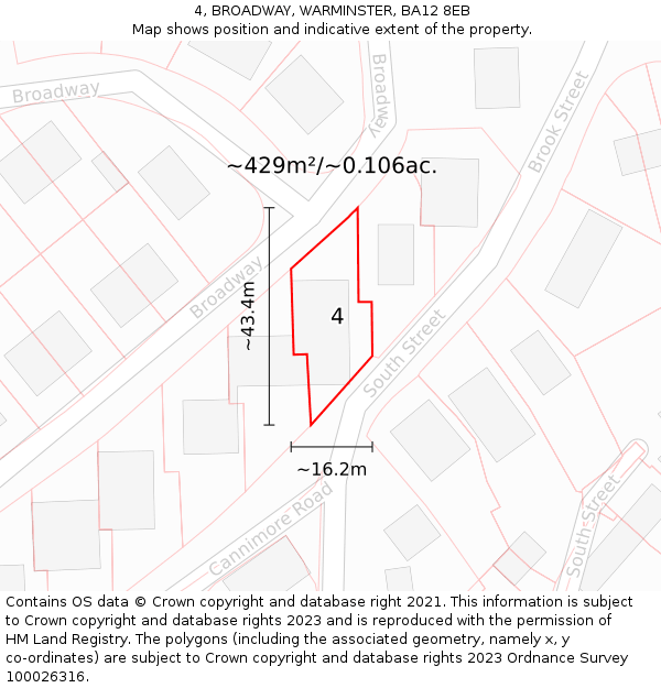 4, BROADWAY, WARMINSTER, BA12 8EB: Plot and title map