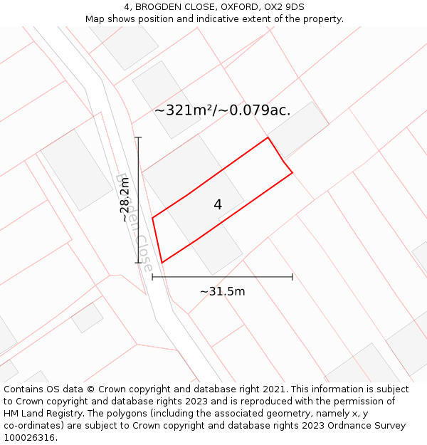 4, BROGDEN CLOSE, OXFORD, OX2 9DS: Plot and title map