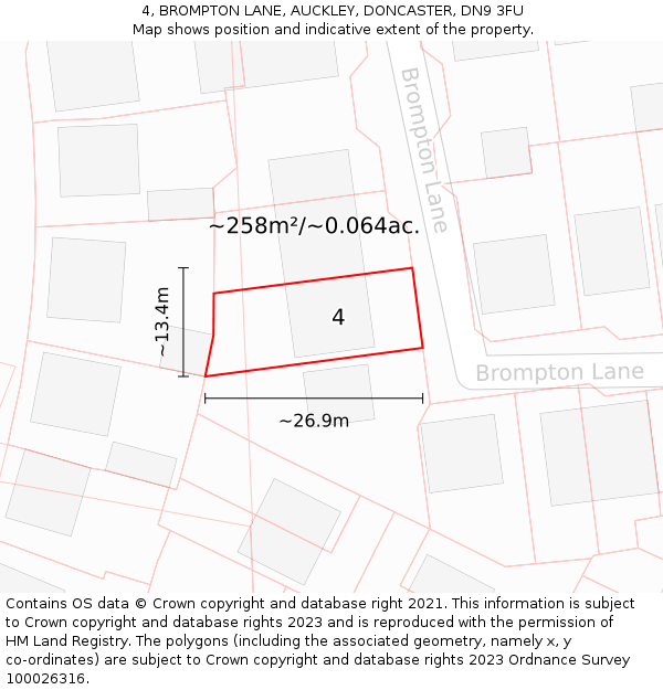 4, BROMPTON LANE, AUCKLEY, DONCASTER, DN9 3FU: Plot and title map