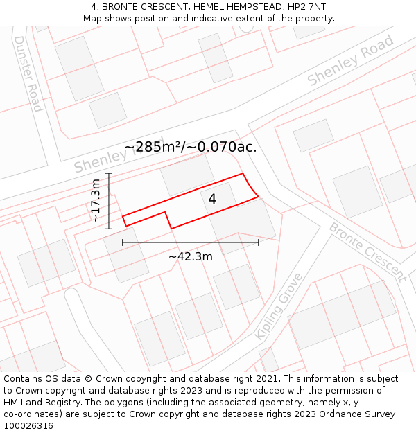 4, BRONTE CRESCENT, HEMEL HEMPSTEAD, HP2 7NT: Plot and title map