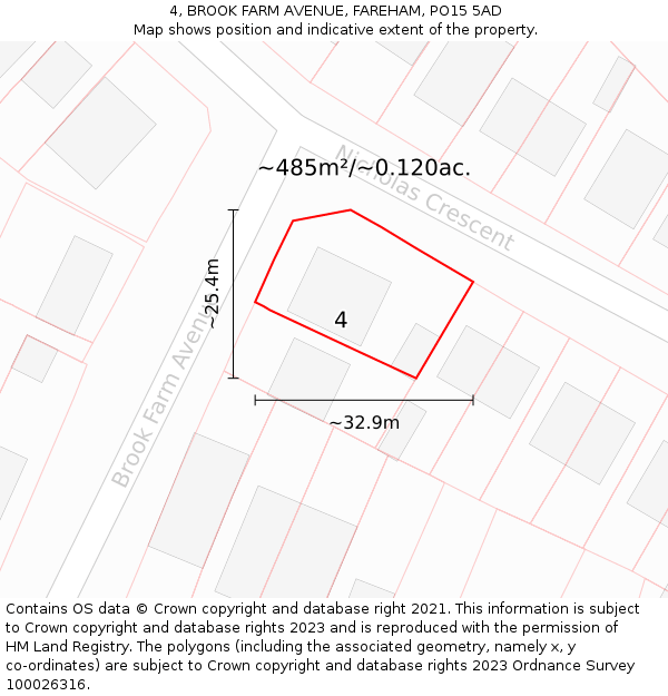 4, BROOK FARM AVENUE, FAREHAM, PO15 5AD: Plot and title map