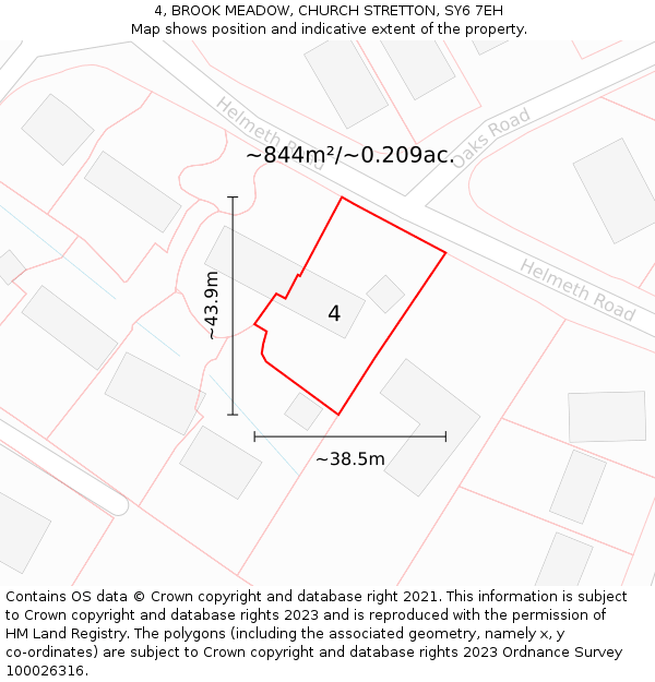 4, BROOK MEADOW, CHURCH STRETTON, SY6 7EH: Plot and title map