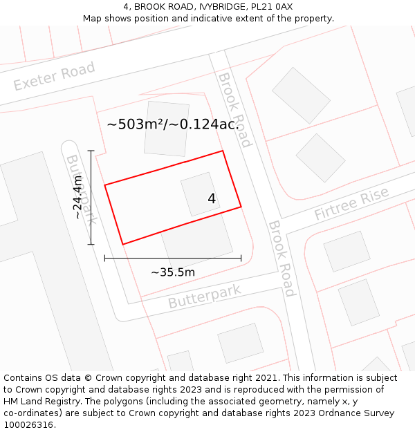 4, BROOK ROAD, IVYBRIDGE, PL21 0AX: Plot and title map