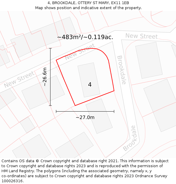 4, BROOKDALE, OTTERY ST MARY, EX11 1EB: Plot and title map