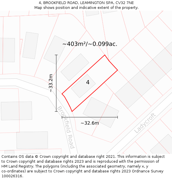 4, BROOKFIELD ROAD, LEAMINGTON SPA, CV32 7NE: Plot and title map