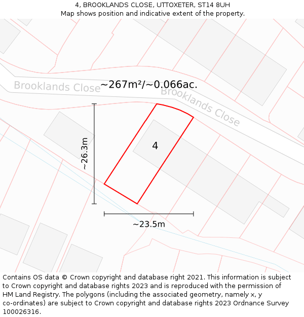 4, BROOKLANDS CLOSE, UTTOXETER, ST14 8UH: Plot and title map