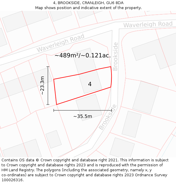 4, BROOKSIDE, CRANLEIGH, GU6 8DA: Plot and title map