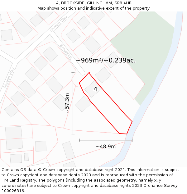 4, BROOKSIDE, GILLINGHAM, SP8 4HR: Plot and title map