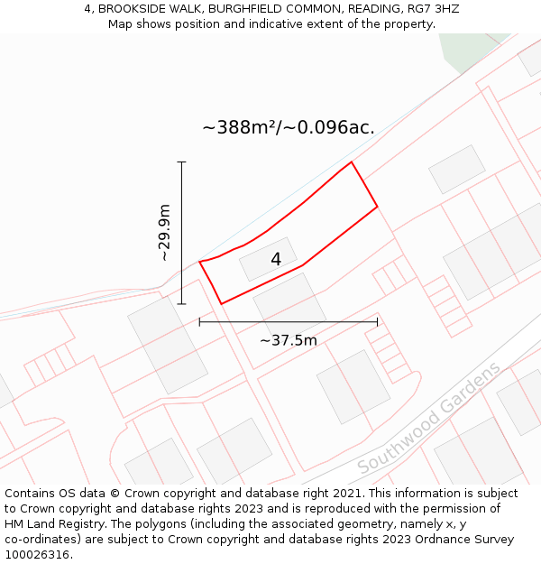 4, BROOKSIDE WALK, BURGHFIELD COMMON, READING, RG7 3HZ: Plot and title map