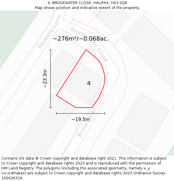 4, BROOKWATER CLOSE, HALIFAX, HX3 0QR: Plot and title map