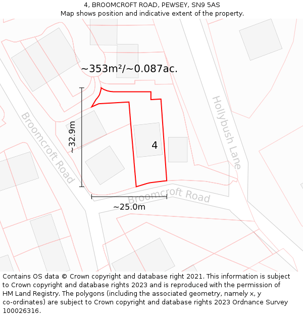 4, BROOMCROFT ROAD, PEWSEY, SN9 5AS: Plot and title map