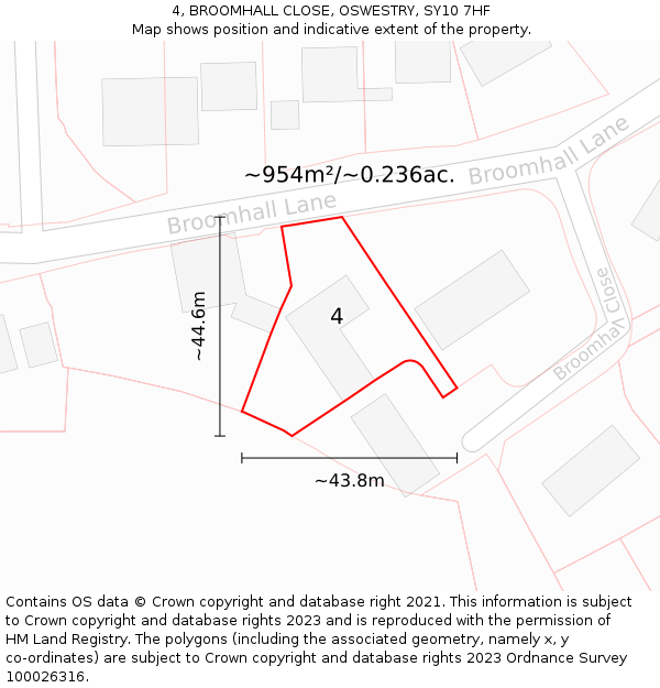 4, BROOMHALL CLOSE, OSWESTRY, SY10 7HF: Plot and title map