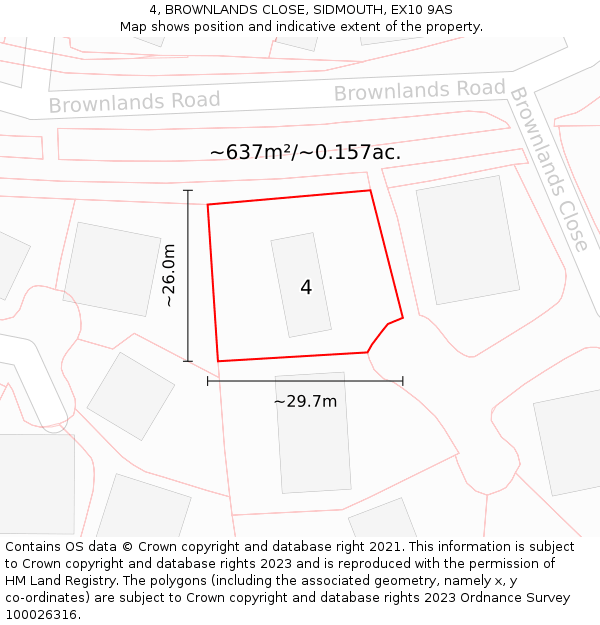 4, BROWNLANDS CLOSE, SIDMOUTH, EX10 9AS: Plot and title map