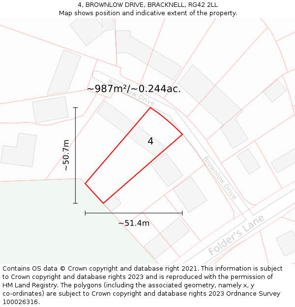 4, BROWNLOW DRIVE, BRACKNELL, RG42 2LL: Plot and title map