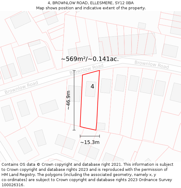 4, BROWNLOW ROAD, ELLESMERE, SY12 0BA: Plot and title map