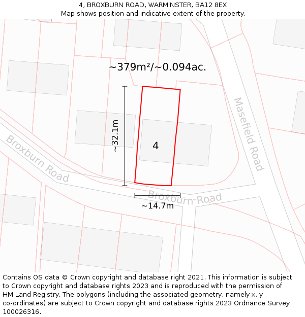 4, BROXBURN ROAD, WARMINSTER, BA12 8EX: Plot and title map