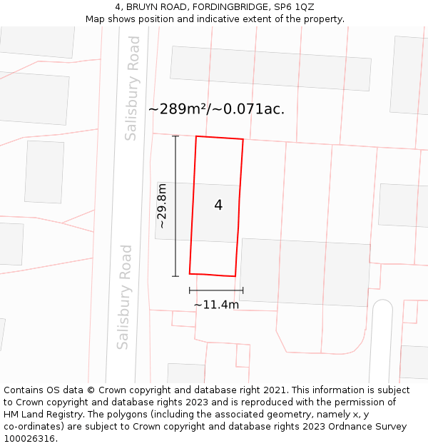 4, BRUYN ROAD, FORDINGBRIDGE, SP6 1QZ: Plot and title map