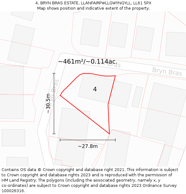 4, BRYN BRAS ESTATE, LLANFAIRPWLLGWYNGYLL, LL61 5PX: Plot and title map