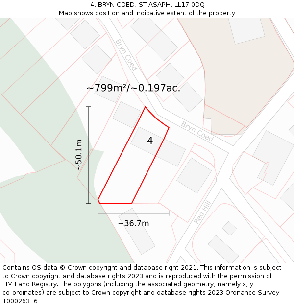 4, BRYN COED, ST ASAPH, LL17 0DQ: Plot and title map