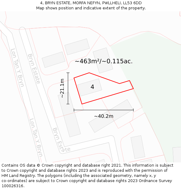 4, BRYN ESTATE, MORFA NEFYN, PWLLHELI, LL53 6DD: Plot and title map