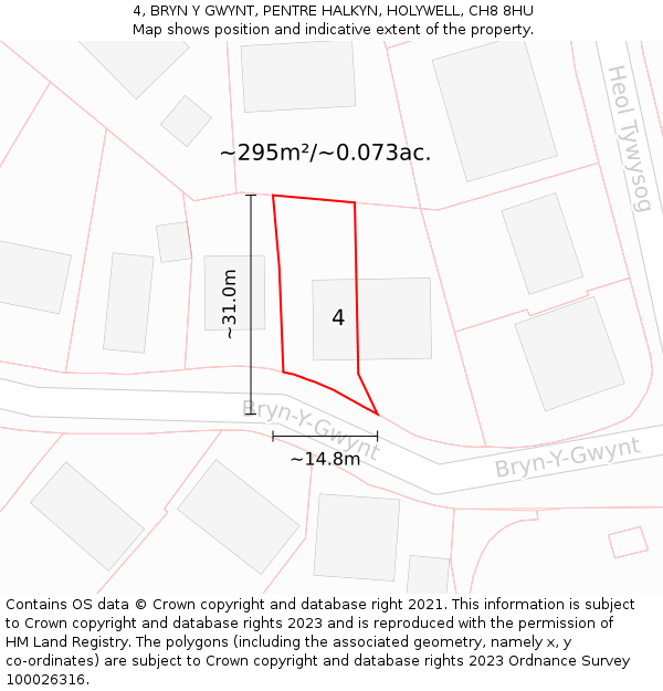 4, BRYN Y GWYNT, PENTRE HALKYN, HOLYWELL, CH8 8HU: Plot and title map