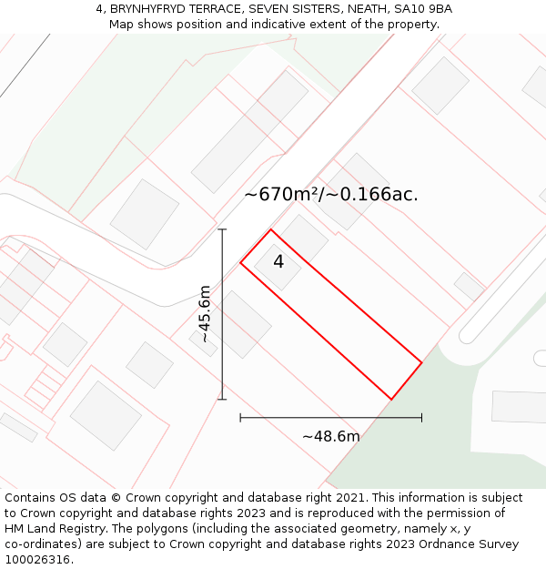 4, BRYNHYFRYD TERRACE, SEVEN SISTERS, NEATH, SA10 9BA: Plot and title map