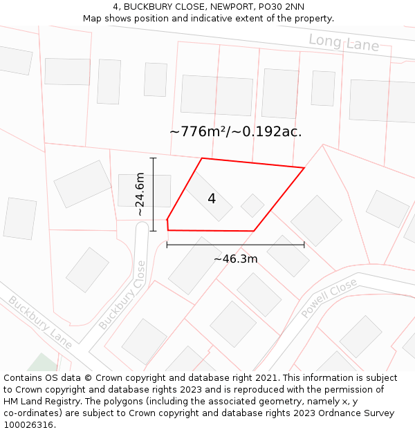 4, BUCKBURY CLOSE, NEWPORT, PO30 2NN: Plot and title map