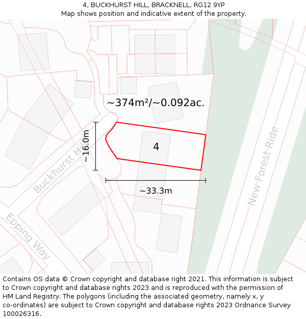 4, BUCKHURST HILL, BRACKNELL, RG12 9YP: Plot and title map