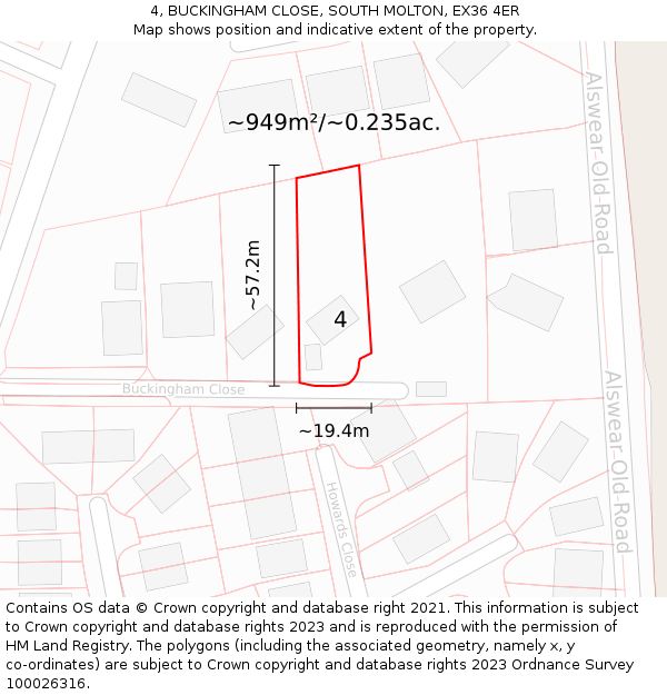 4, BUCKINGHAM CLOSE, SOUTH MOLTON, EX36 4ER: Plot and title map