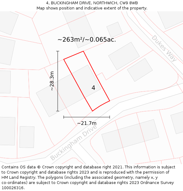 4, BUCKINGHAM DRIVE, NORTHWICH, CW9 8WB: Plot and title map