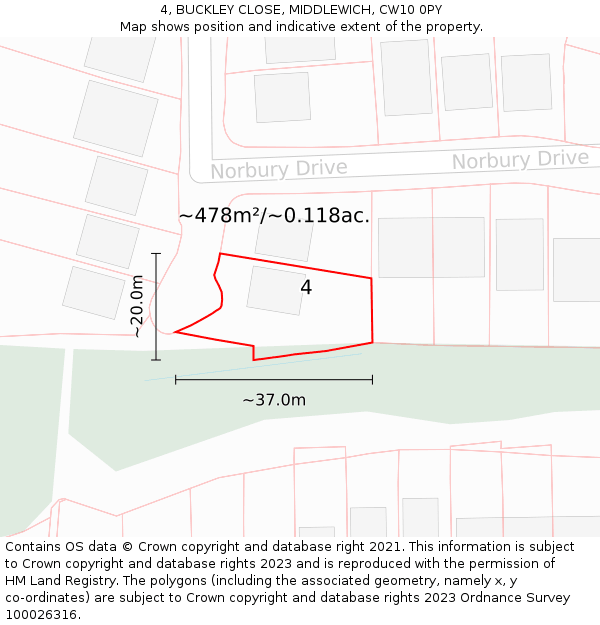 4, BUCKLEY CLOSE, MIDDLEWICH, CW10 0PY: Plot and title map