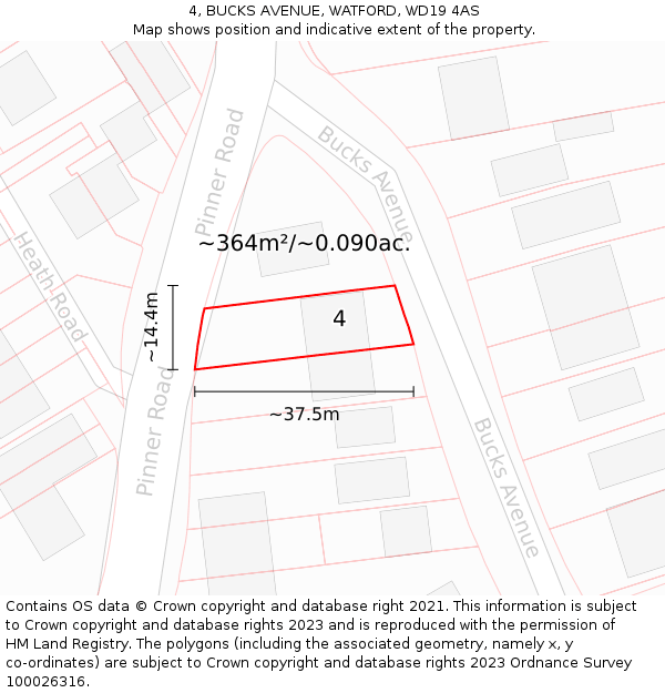 4, BUCKS AVENUE, WATFORD, WD19 4AS: Plot and title map