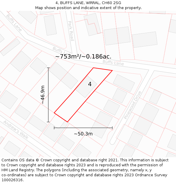 4, BUFFS LANE, WIRRAL, CH60 2SG: Plot and title map