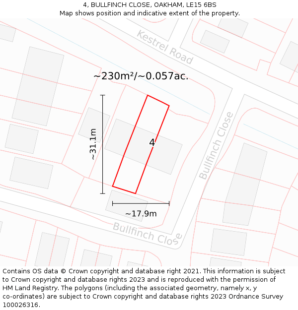 4, BULLFINCH CLOSE, OAKHAM, LE15 6BS: Plot and title map