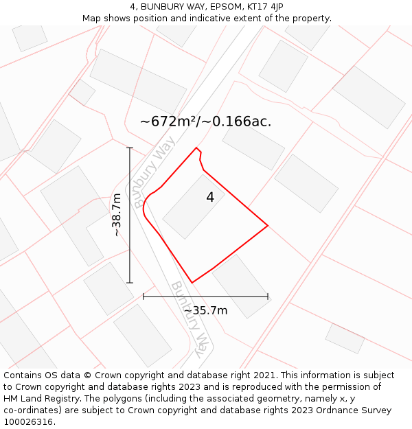 4, BUNBURY WAY, EPSOM, KT17 4JP: Plot and title map