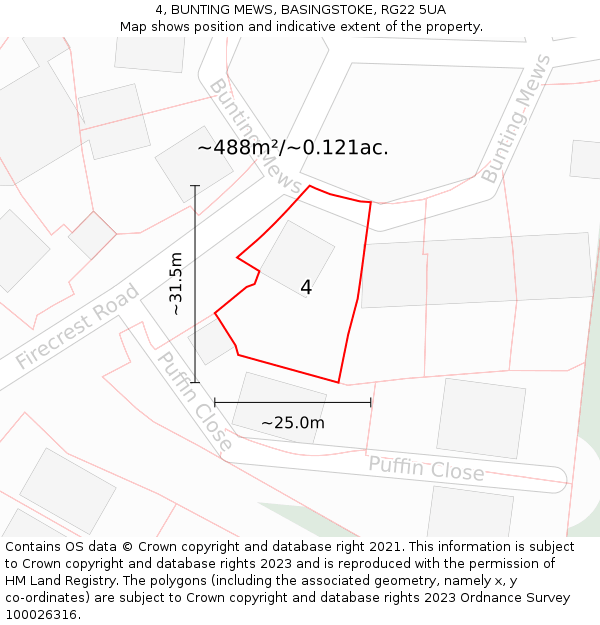 4, BUNTING MEWS, BASINGSTOKE, RG22 5UA: Plot and title map