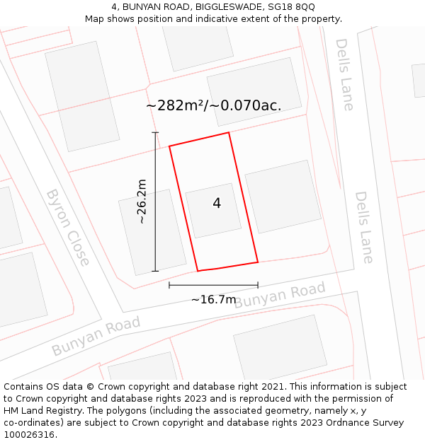 4, BUNYAN ROAD, BIGGLESWADE, SG18 8QQ: Plot and title map