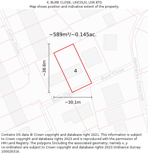 4, BURE CLOSE, LINCOLN, LN6 8TG: Plot and title map