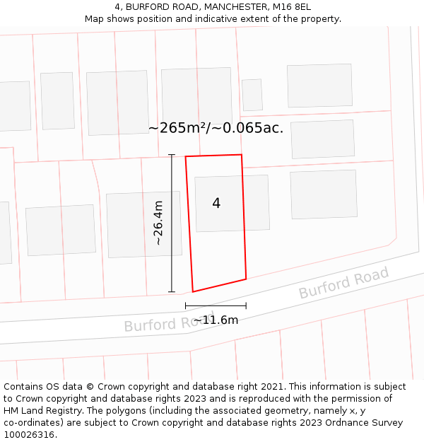 4, BURFORD ROAD, MANCHESTER, M16 8EL: Plot and title map