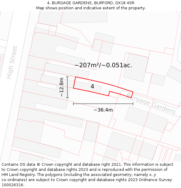 4, BURGAGE GARDENS, BURFORD, OX18 4SR: Plot and title map