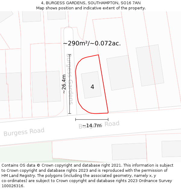 4, BURGESS GARDENS, SOUTHAMPTON, SO16 7AN: Plot and title map