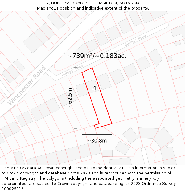 4, BURGESS ROAD, SOUTHAMPTON, SO16 7NX: Plot and title map