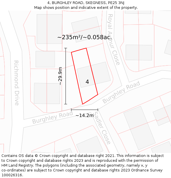 4, BURGHLEY ROAD, SKEGNESS, PE25 3NJ: Plot and title map