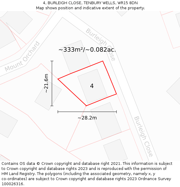 4, BURLEIGH CLOSE, TENBURY WELLS, WR15 8DN: Plot and title map