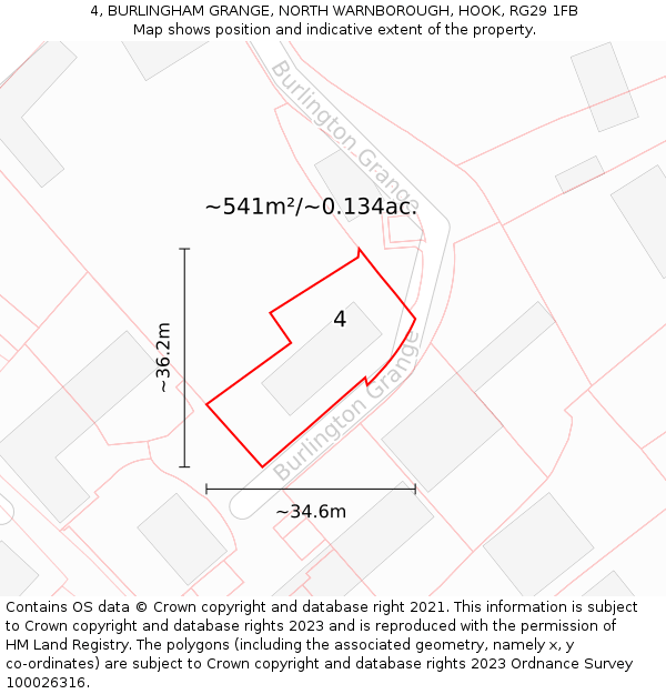 4, BURLINGHAM GRANGE, NORTH WARNBOROUGH, HOOK, RG29 1FB: Plot and title map