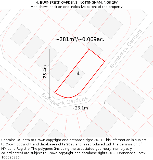 4, BURNBRECK GARDENS, NOTTINGHAM, NG8 2FY: Plot and title map