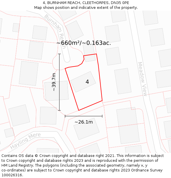 4, BURNHAM REACH, CLEETHORPES, DN35 0PE: Plot and title map