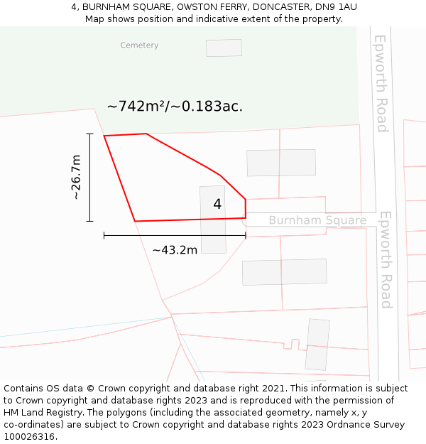 4, BURNHAM SQUARE, OWSTON FERRY, DONCASTER, DN9 1AU: Plot and title map