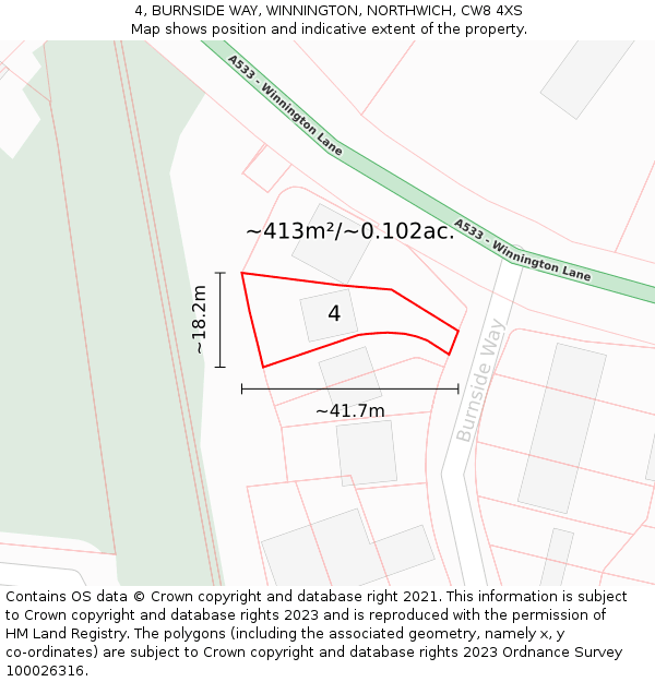 4, BURNSIDE WAY, WINNINGTON, NORTHWICH, CW8 4XS: Plot and title map