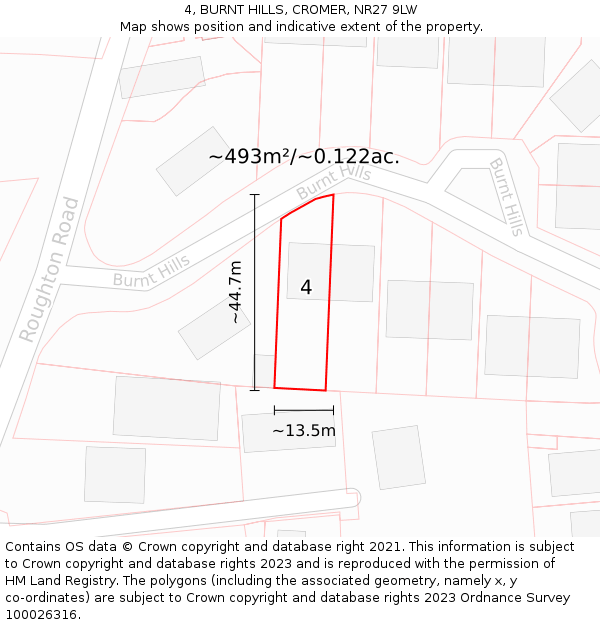 4, BURNT HILLS, CROMER, NR27 9LW: Plot and title map